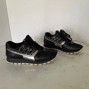 Prada Crystal Embellished Lace Up Leather Sneakers